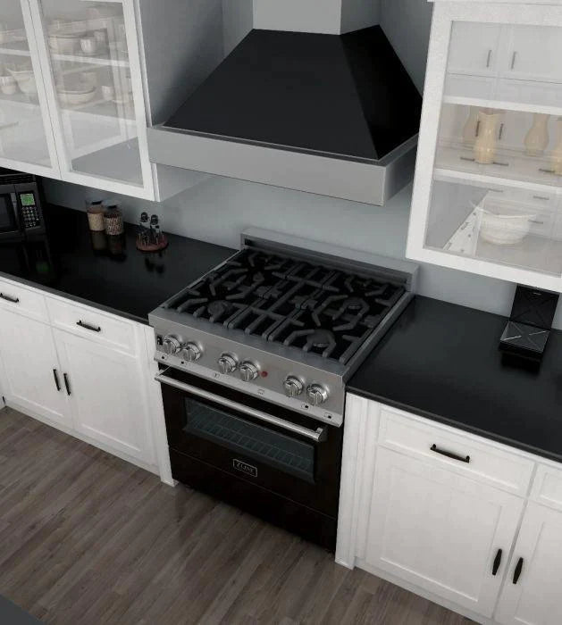 ZLINE 30 in. Professional Gas Burner/Electric Oven in DuraSnow® Stainless with Black Matte Door,