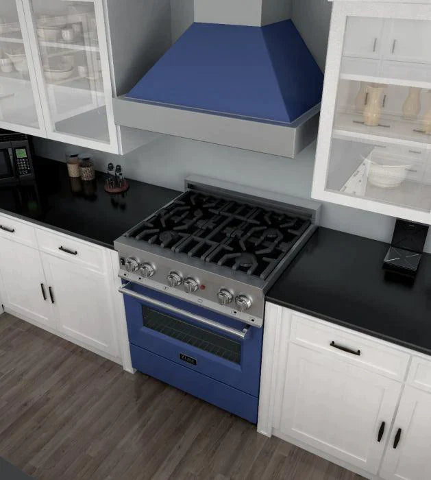 ZLINE 30 in.Professional Gas Burner/Electric Oven DuraSnow® Stainless Range with Blue Matte Door
