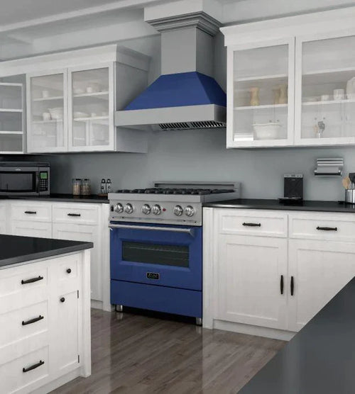 ZLINE 30 in. Professional Gas Burner/Electric Oven DuraSnow® Stainless Steel Range with Blue Gloss Door 5