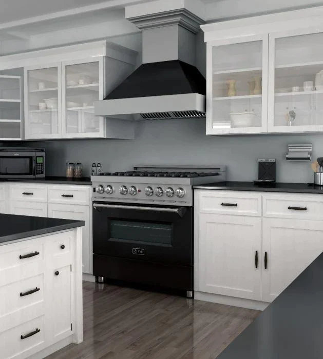 ZLINE 36 in. Professional Gas Burner/Electric Oven in DuraSnow® Stainless with Black Matte Door