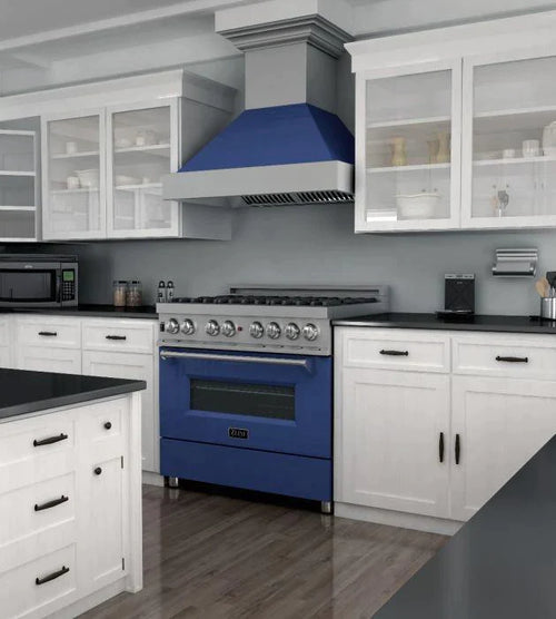 ZLINE 36 in. Professional Gas Burner/Electric Oven in DuraSnow® Stainless with Blue Gloss Door 5