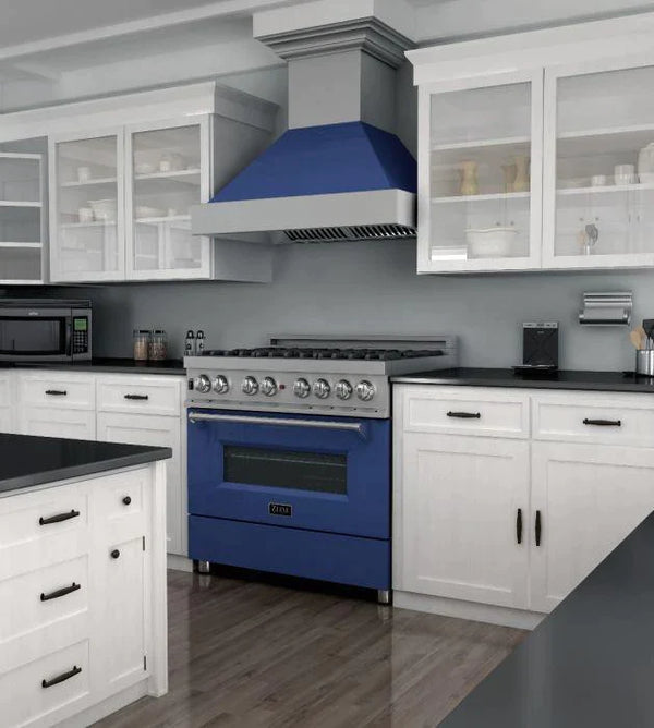 ZLINE 36 in. Professional Gas Burner/Electric Oven in DuraSnow® Stainless with Blue Gloss Door 5