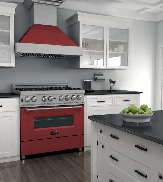 ZLINE 36 in. Professional Gas Burner/Electric Oven in DuraSnow® Stainless with Red Gloss Door