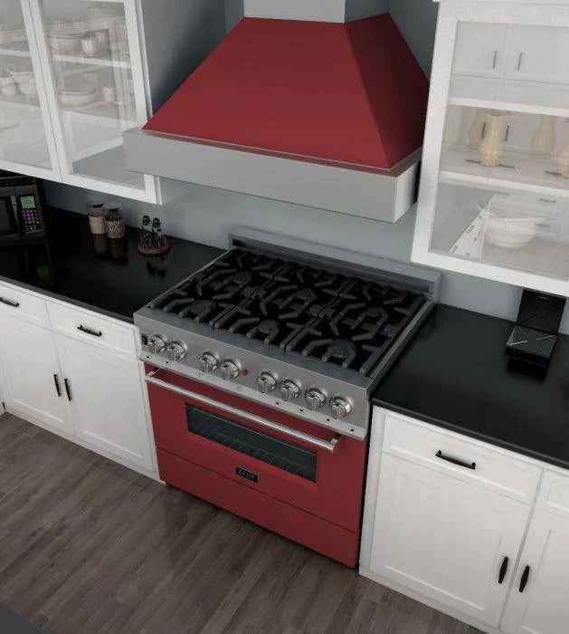 ZLINE 36 in. Professional Gas Burner/Electric Oven in DuraSnow® Stainless with Red Gloss Door