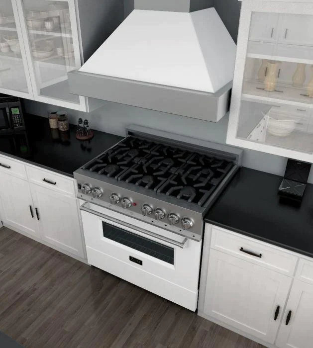 ZLINE 36 in. Professional Gas Burner/Electric Oven in DuraSnow® Stainless with White Matte Door