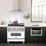 ZLINE Autograph Edition 36 in. 4.6 cu. ft. Dual Fuel Range with Gas Stove/Electric Oven with White Matte Door and Gold Accents 3
