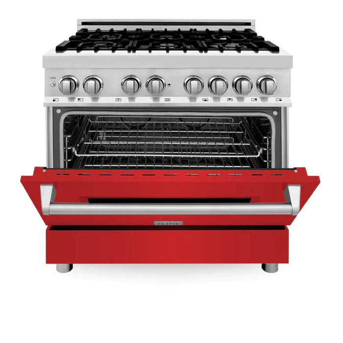 ZLINE 36 in. Professional Gas Burner/Electric Oven Stainless Steel Range with Red Matte Door