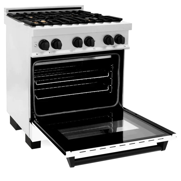 ZLINE Autograph Edition 30 in. 4.0 cu. ft. Range, Gas Stove/Electric Oven in DuraSnow® with White Matte Door, Matte Black Accents