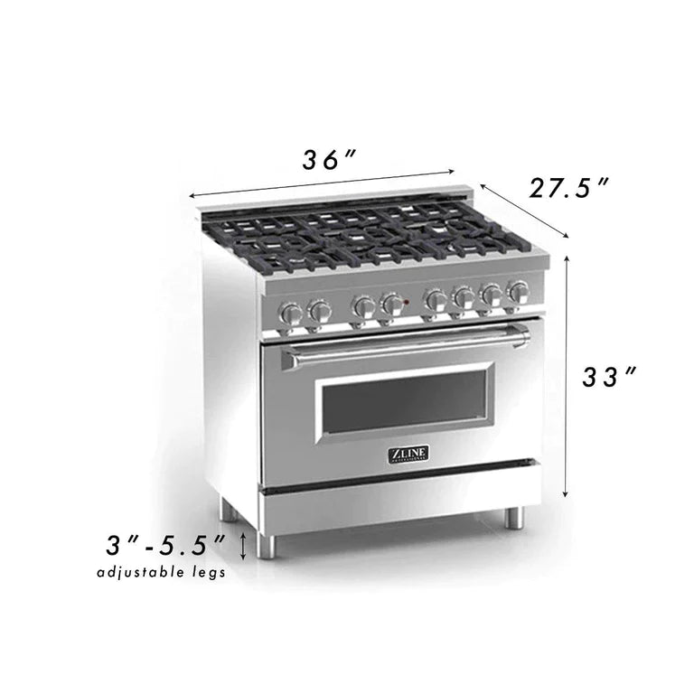 ZLINE 36 in. Professional Gas Burner/Electric Oven Stainless Steel Range with White Matte Door 5