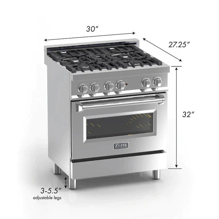 ZLINE 30 in. Professional Gas Burner/Electric Oven in DuraSnow® Stainless with Red Gloss Door