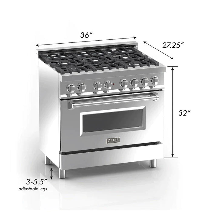 ZLINE 36 in. Professional Gas Burner/Electric Oven in DuraSnow® Stainless with Red Matte Door