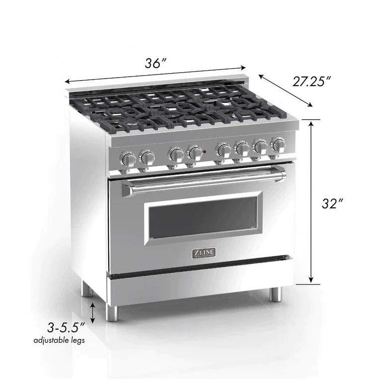 ZLINE 36 in. Professional Gas Burner/Electric Oven in DuraSnow® Stainless with White Matte Door