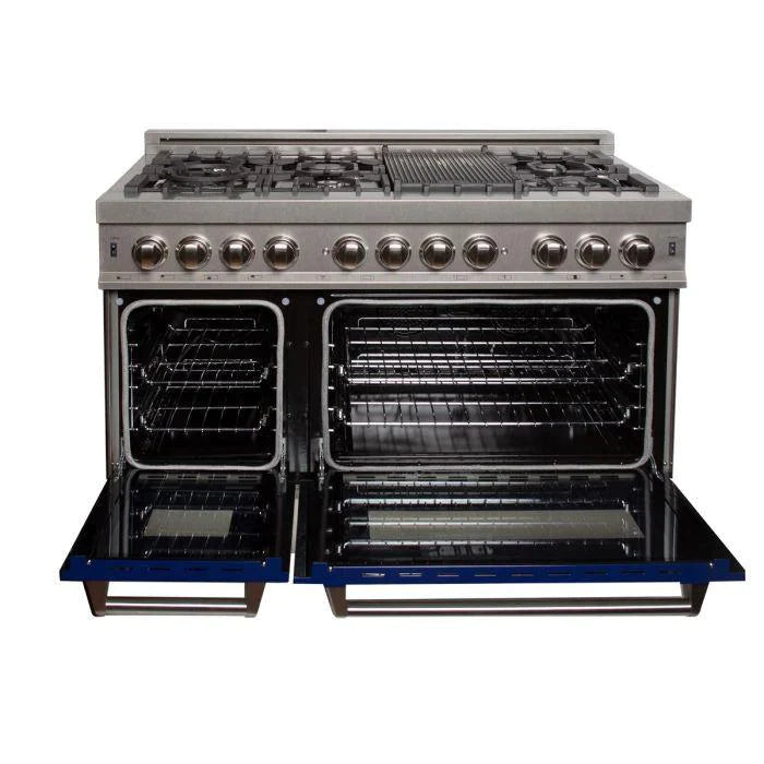 ZLINE 48 in. Professional Gas Burner/Electric Oven DuraSnow® Stainless 6.0 cu.ft. 7 Range with Blue Gloss Door 3