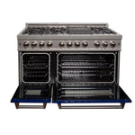 ZLINE 48 in. Professional Gas Burner/Electric Oven DuraSnow® Stainless 6.0 cu.ft. 7 Range with Blue Gloss Door3