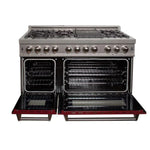 ZLINE 48 in. Professional Gas Burner/Electric Oven DuraSnow® Stainless 6.0 cu.ft. 7 Range with Red Gloss Door 3