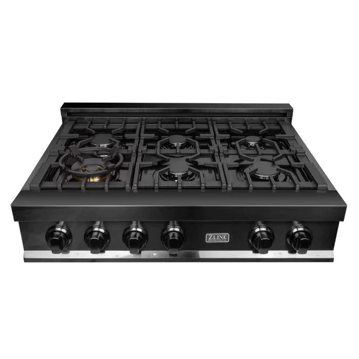 ZLINE Kitchen Package with 36" Black Stainless Steel Rangetop and 30" Double Wall Oven