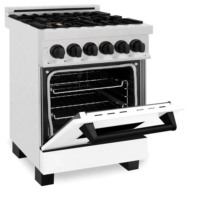 ZLINE Autograph Edition 24 in. Range with Gas Stove and Electric Oven in DuraSnow® with White Matte Door and Matte Black Accents
