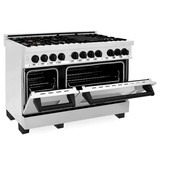 ZLINE Autograph Edition 48 in. 6.0 cu. ft. Dual Fuel Range with Gas Stove and Electric Oven in Stainless Steel with Matte Black Accents
