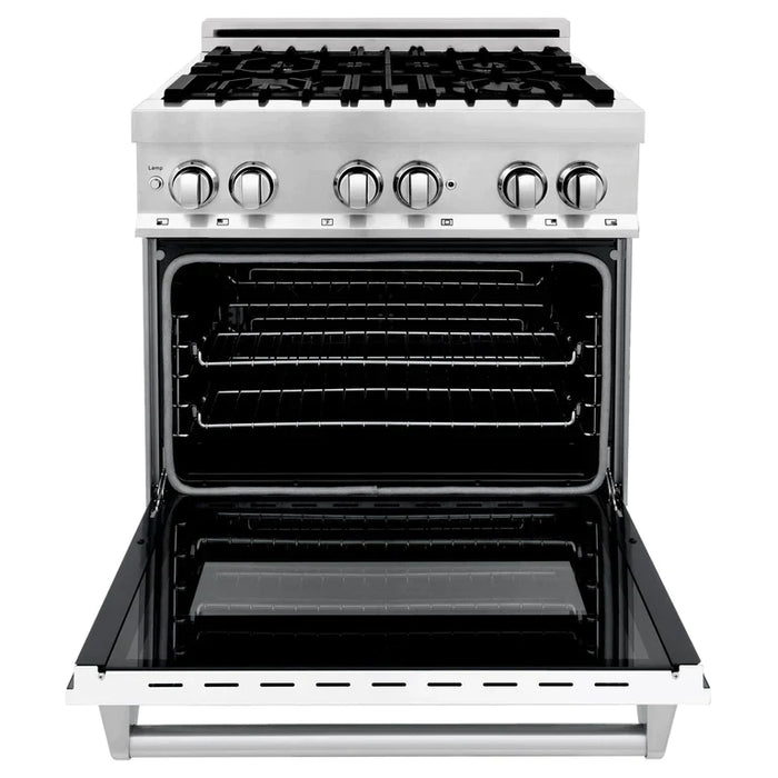 ZLINE Kitchen and Bath 30 in. Professional Gas Burner/Electric Oven Stainless Steel Range with White Matte Door