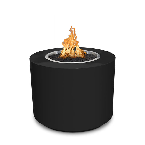 The Outdoor Plus Beverly Fire Pit in Black Powder Coat with Flame on White Background 3