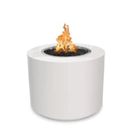 The Outdoor Plus Beverly Fire Pit in White Powder Coat with Flame on White Background 2
