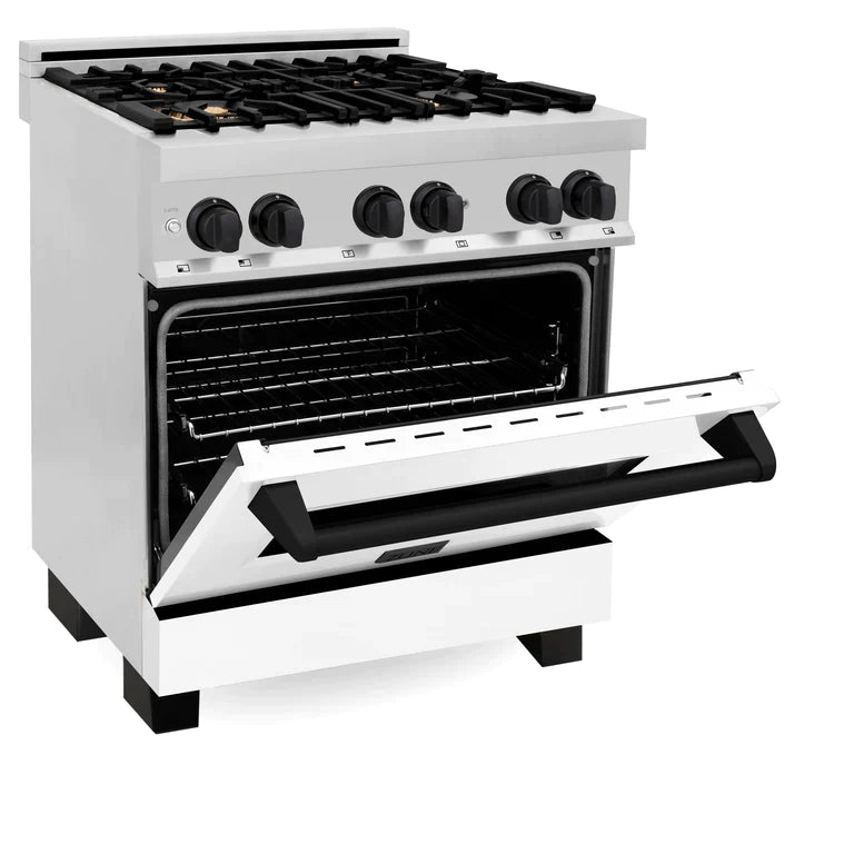 ZLINE Autograph Edition 30 in. Dual Fuel Range with Gas Stove and Electric Oven with White Matte Door and Matte Black Accents 1
