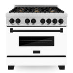 ZLINE Autograph Edition 36 in. 4.6 cu. ft. Range, Gas Stove/Electric Oven in DuraSnow® with White Matte Door, Matte Black Accents12