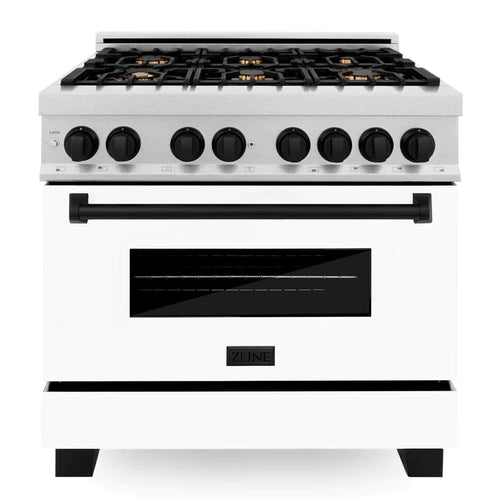 ZLINE Autograph Edition 36 in. 4.6 cu. ft. Range, Gas Stove/Electric Oven in DuraSnow® with White Matte Door, Matte Black Accents 12