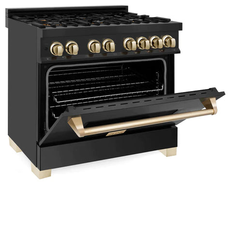 ZLINE Autograph 36 in. Gas Burner/Electric Oven Range in Black Stainless Steel and Gold Accents 6