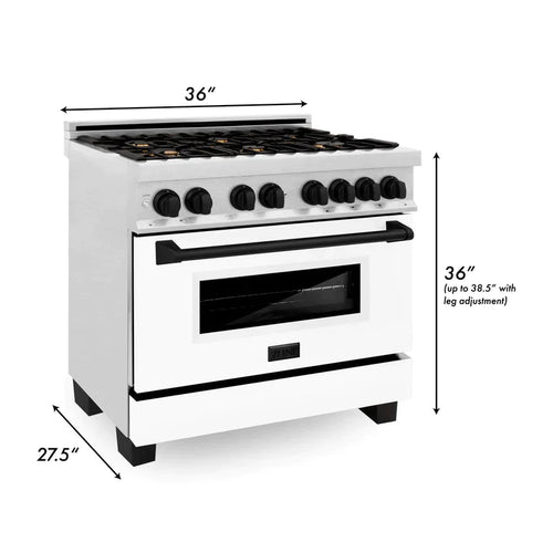 ZLINE Autograph Edition 36 in. 4.6 cu. ft. Range, Gas Stove/Electric Oven in DuraSnow® with White Matte Door, Matte Black Accents 11