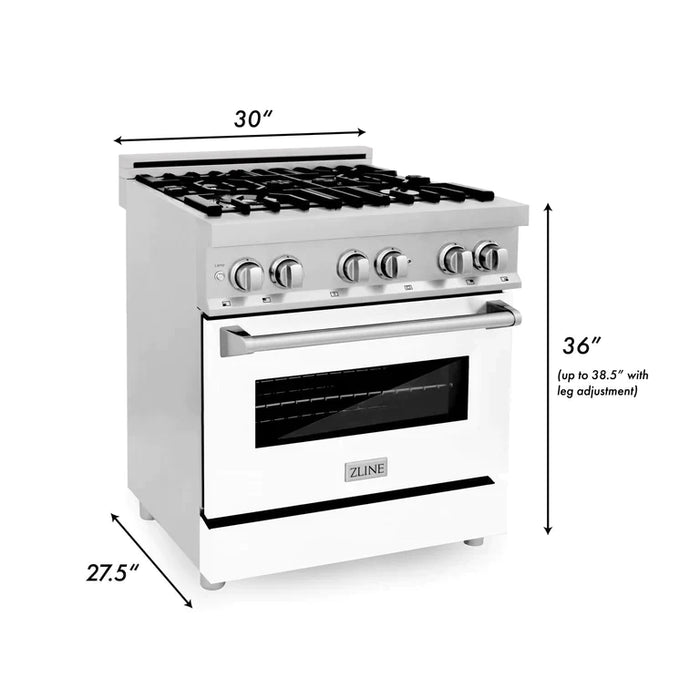 ZLINE Kitchen and Bath 30 in. Professional Gas Burner/Electric Oven Stainless Steel Range with White Matte Door