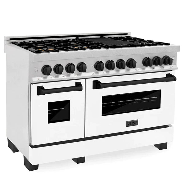 ZLINE Autograph Edition 48 in. 6.0 cu. ft. Range, Gas Stove/Electric Oven in DuraSnow® with White Matte Door, Matte Black Accents 3