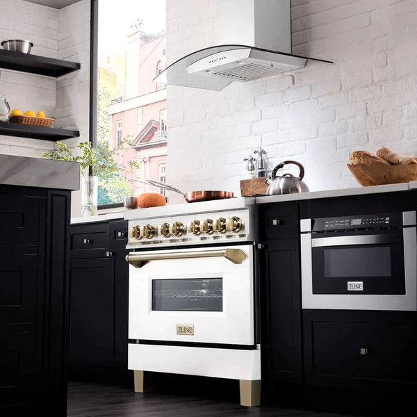 ZLINE Autograph Edition 36 in. 4.6 cu. ft. Dual Fuel Range with Gas Stove/Electric Oven with White Matte Door and Gold Accents 2
