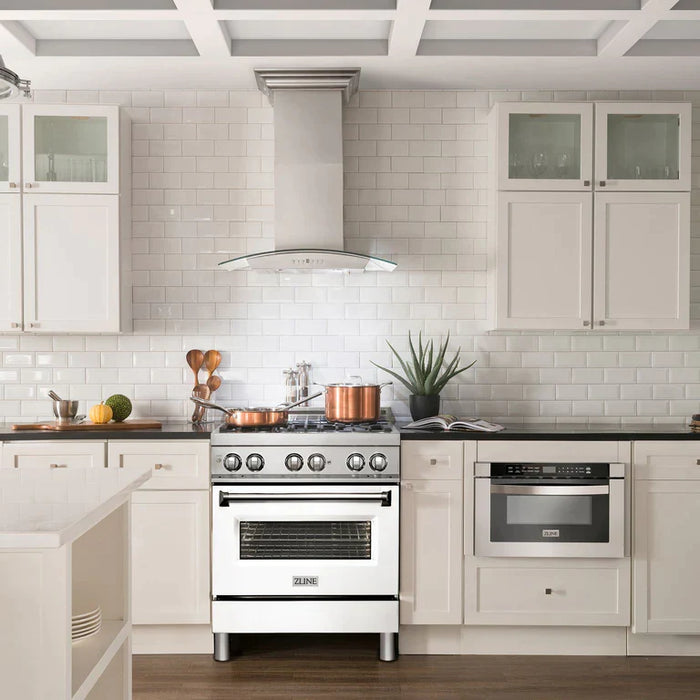 ZLINE Kitchen and Bath 30 in. Professional Gas Burner/Electric Oven Stainless Steel Range with White Matte Door