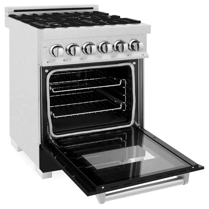 ZLINE 24 in. Professional Gas Burner/Electric Oven in DuraSnow® Stainless Steel Range with Black Matte Door