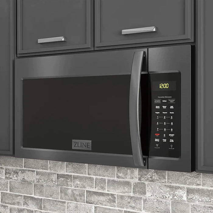 ZLINE Over the Range Convection Microwave Oven in Black Stainless Steel with Modern Handle and Sensor Cooking
