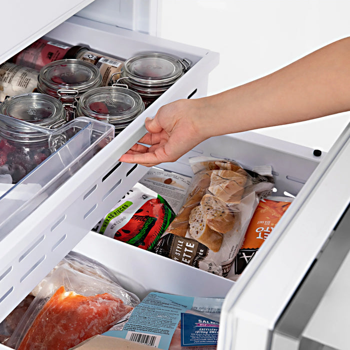 ZLINE Autograph 60 In. 32.2 cu. ft. Built-In 4-Door Refrigerator with Internal Water and Ice Dispenser in Stainless Steel and Bronze Accents