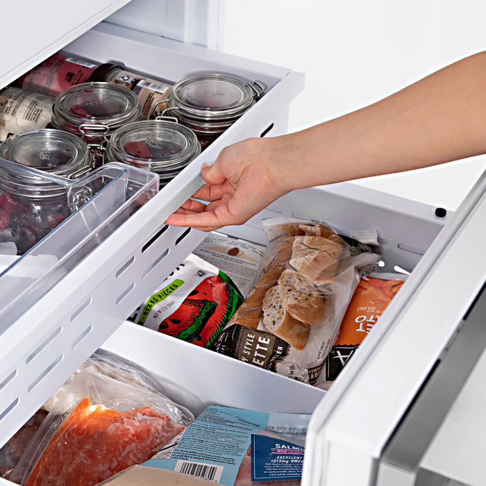 ZLINE Autograph 60 In. 32.2 cu. ft. Built-In 4-Door Refrigerator with Internal Water and Ice Dispenser in Stainless Steel and Gold Accents