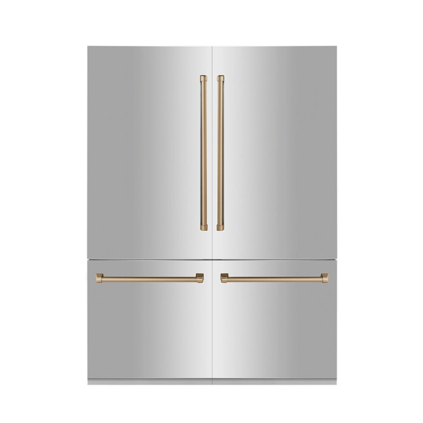 ZLINE Autograph 60 In. 32.2 cu. ft. Built-In 4-Door Refrigerator with Internal Water and Ice Dispenser in Stainless Steel and Gold Accents