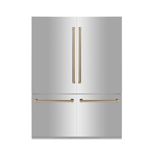 ZLINE Autograph 60 In. 32.2 cu. ft. Built-In 4-Door Refrigerator with Internal Water and Ice Dispenser in Stainless Steel and Gold Accents 11