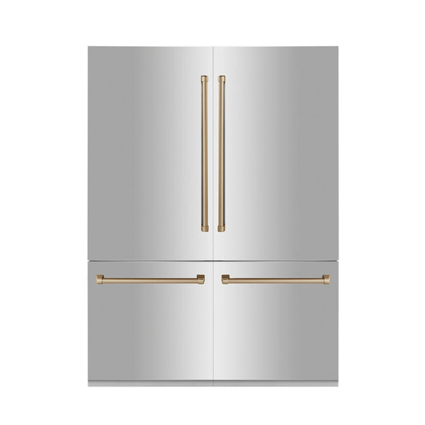 ZLINE Autograph 60 In. 32.2 cu. ft. Built-In 4-Door Refrigerator with Internal Water and Ice Dispenser in Stainless Steel and Gold Accents 11
