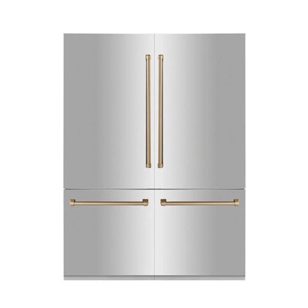 ZLINE Autograph 60 In. 32.2 cu. ft. Built-In 4-Door Refrigerator with Internal Water and Ice Dispenser in Stainless Steel and Bronze Accents 12
