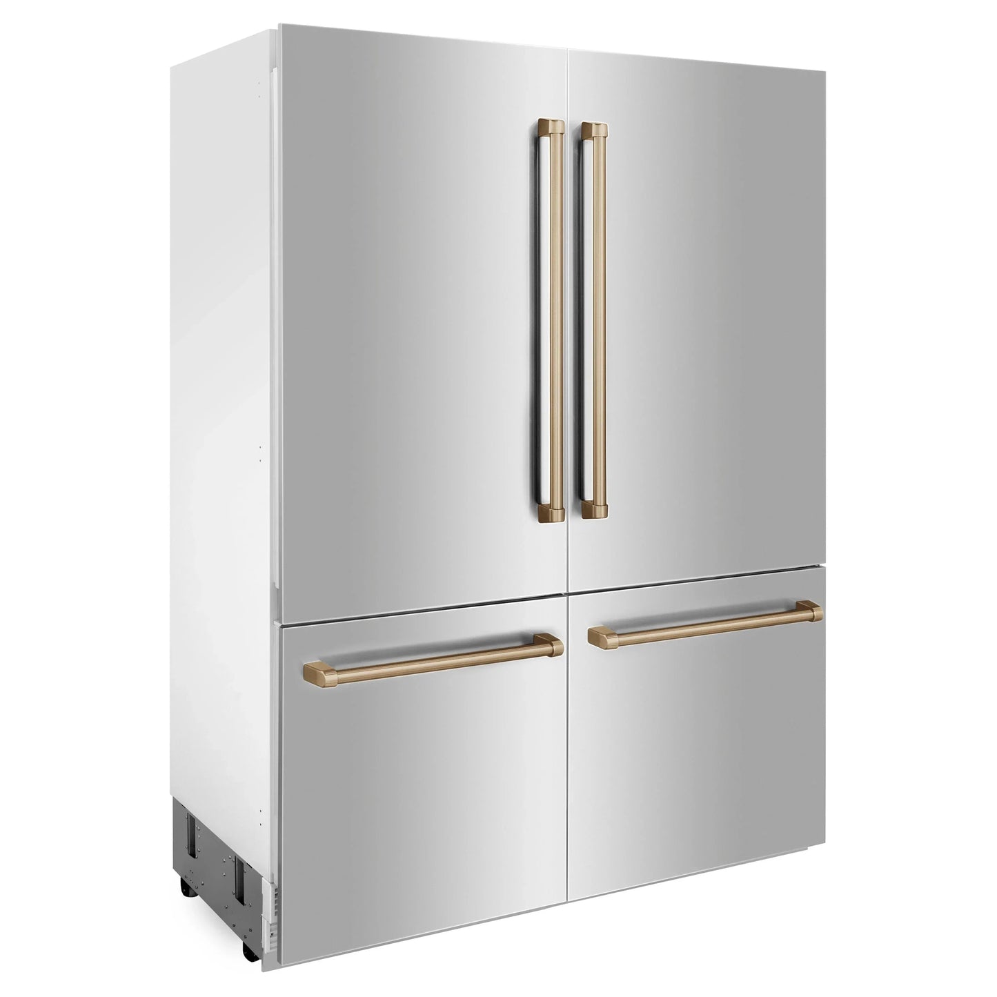 ZLINE Autograph 60 In. 32.2 cu. ft. Built-In 4-Door Refrigerator with Internal Water and Ice Dispenser in Stainless Steel and Bronze Accents