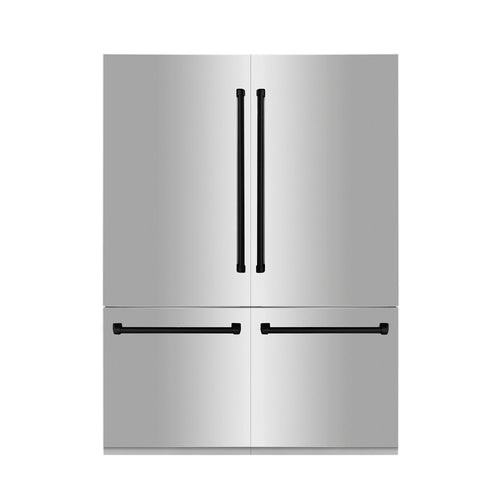 ZLINE Autograph 60 In. 32.2 cu. ft. Built-In 4-Door Refrigerator with Internal Water and Ice Dispenser in Stainless Steel and Matte Black Accents 1