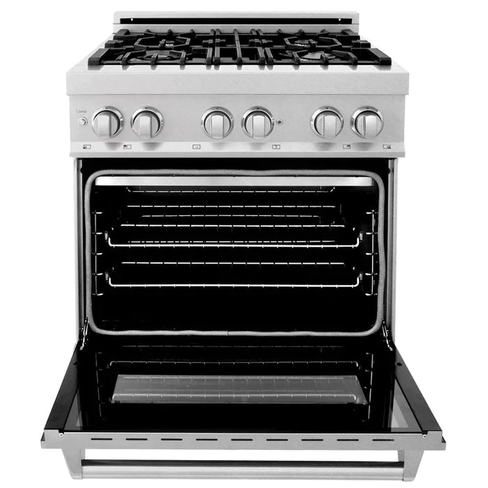 ZLINE 30" Kitchen Package with DuraSnow® Stainless Dual Fuel Range, Ducted Vent Range Hood and Dishwasher