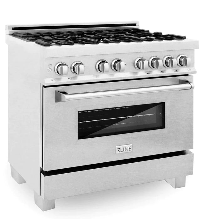 ZLINE 36 in. Professional Gas Burner/Electric Oven in DuraSnow® Stainless with DuraSnow® Stainless Door