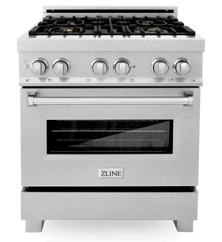 ZLINE 30 in. Professional Gas Burner/Electric Oven in DuraSnow® Stainless with Brass Burners