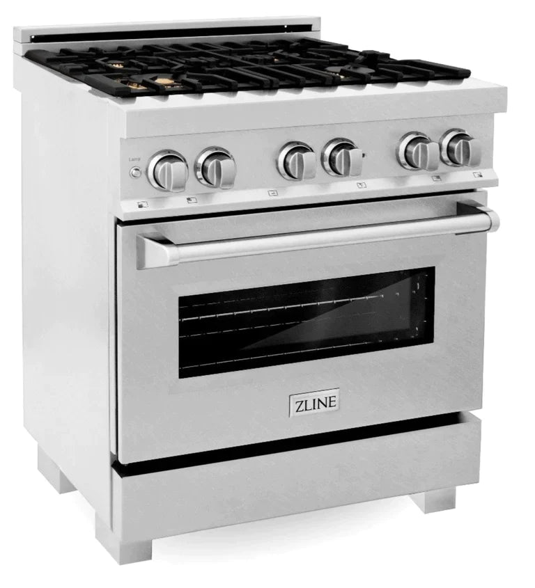 ZLINE 30 in. Professional Gas Burner/Electric Oven in DuraSnow® Stainless with Brass Burners