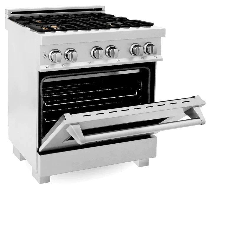 ZLINE 30 in. Professional Gas Burner/Electric Oven in DuraSnow® Stainless with Brass Burners