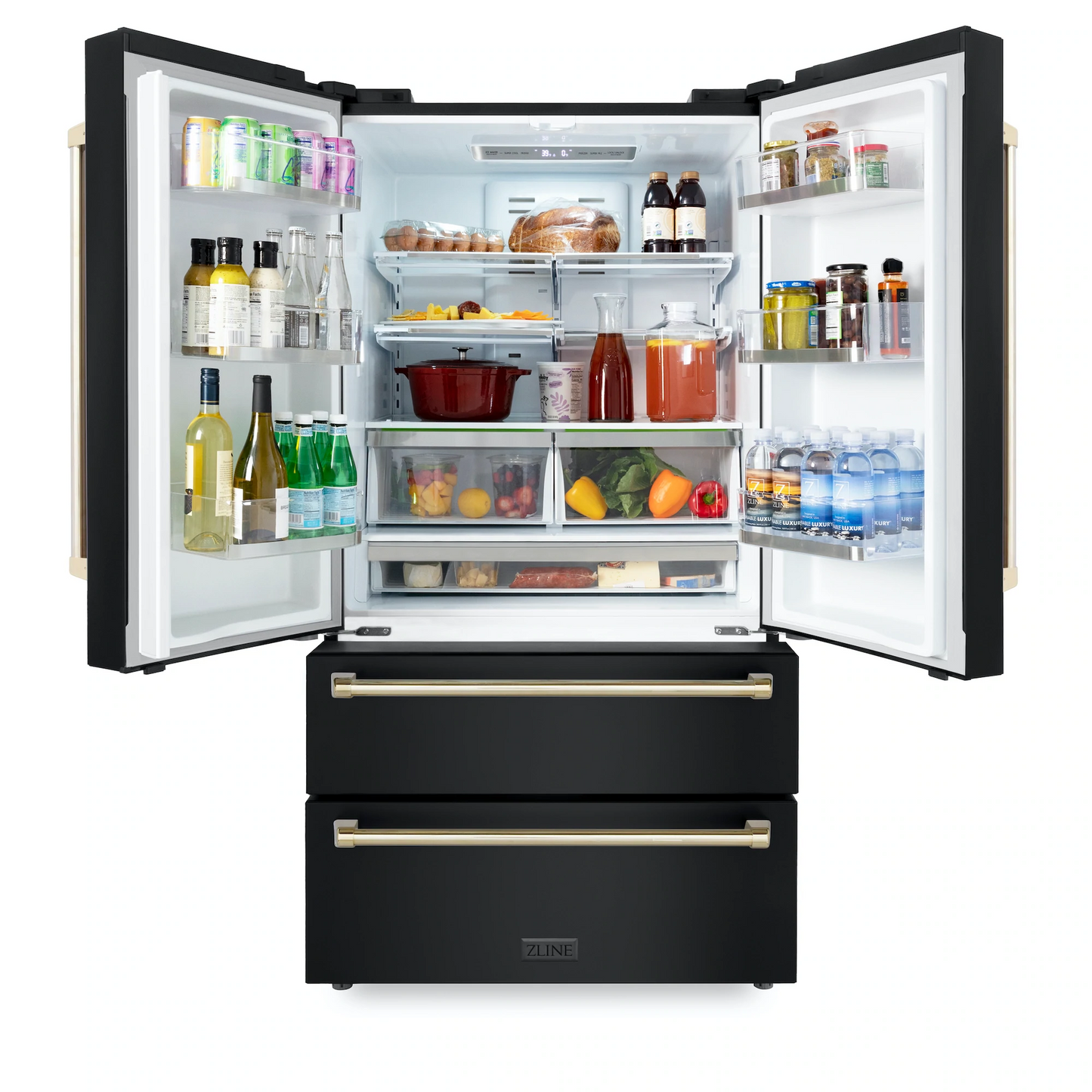 ZLINE 36 In. Autograph 22.5 cu. ft. Refrigerator with Ice Maker in Fingerprint Resistant Black Stainless Steel and Gold Accents